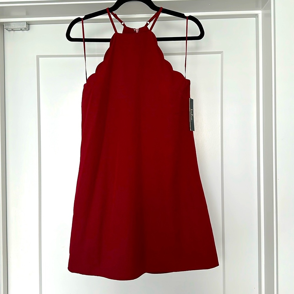 NWT Lulu’s Small Scalloped Halter Mini Dress in Deep Red